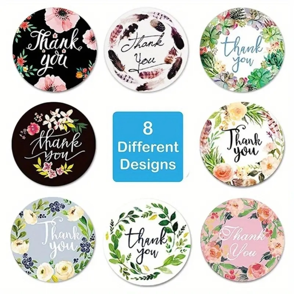 Floral Thank You Stickers Set - Multicolor floral 8 designs
